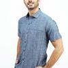 Camisa Manga Corta Color Azul Marino Jaspe Bolsa Oculta Para Hombre